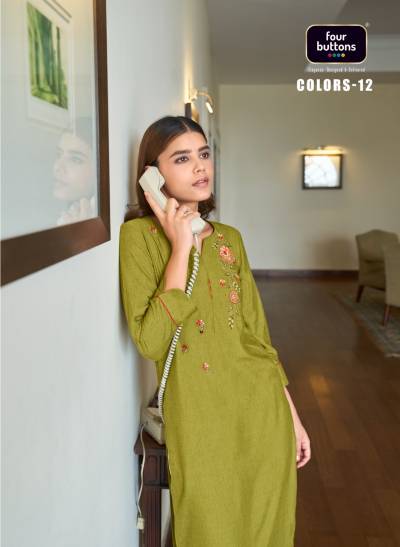 Colors 12 By Four Buttons Simple Straight Cut Kurti Collection